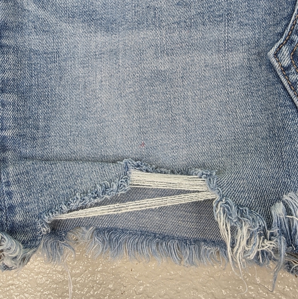 American Eagle Super Stretch  High-Waist Distress Denim Mini Skirt Raw Hem Sz 2 - Picture 5 of 13